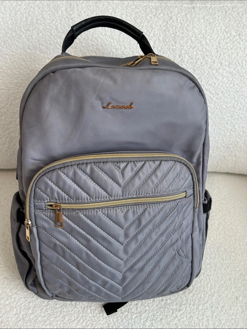 Quilted Gray Women's Backpack with Gold Hardware
